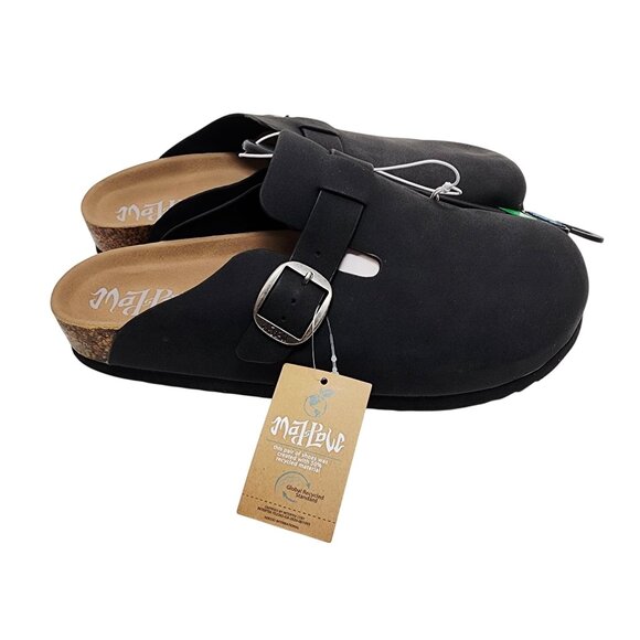 Malibu Womens Black Suede-Like Slip-On Buckle Sandals Size 10 Cork Footbed - Picture 5 of 5